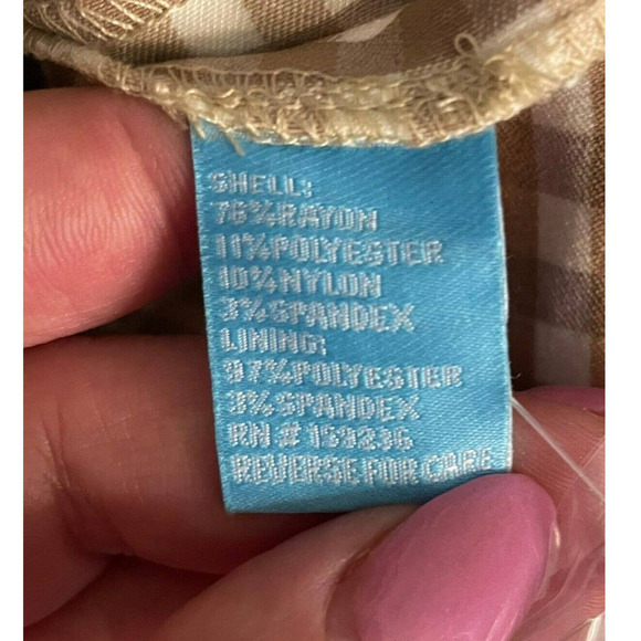 J. Mclaughlin NEW Tan Paulson Gingham Sleeveless Dress Size 8 Stretchy V-Neck - Picture 8 of 9